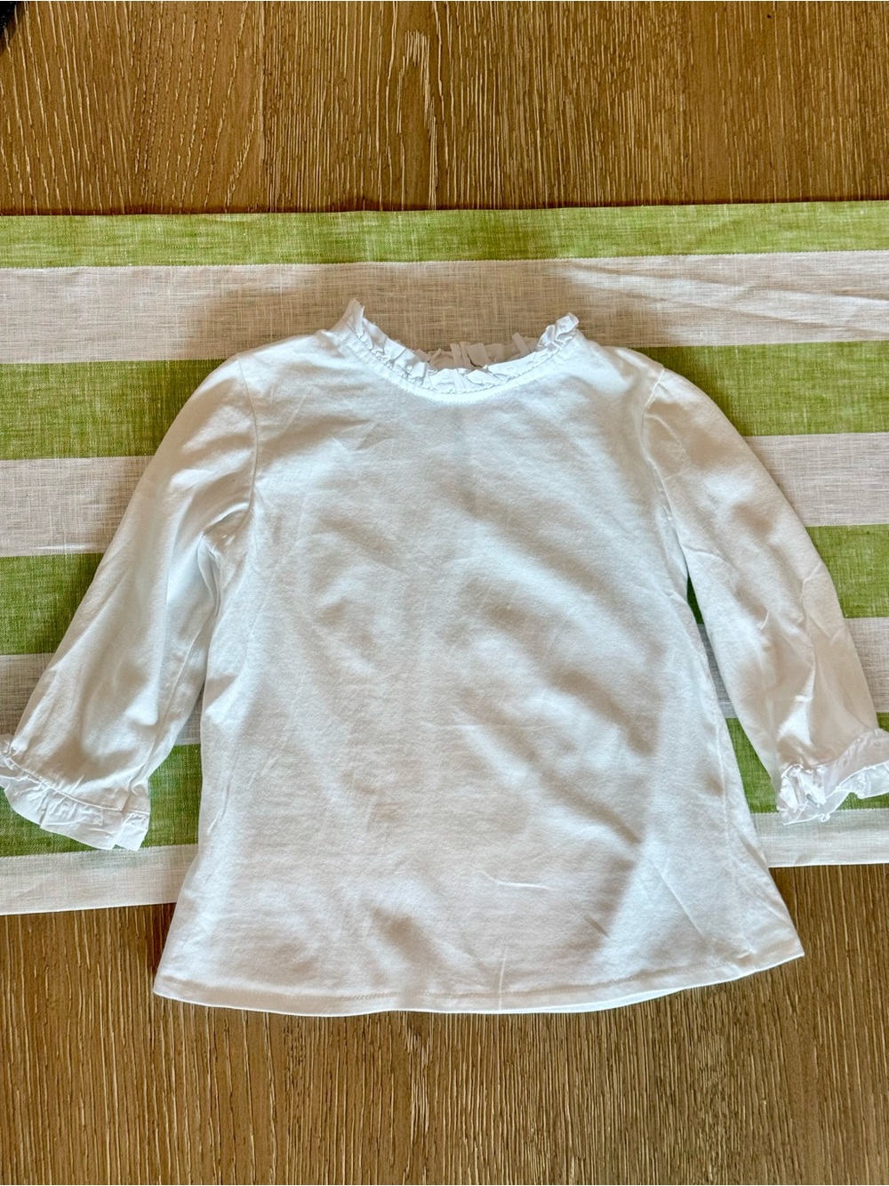 La Coqueta Girls' White Ruffle Neck Long-Sleeve Top